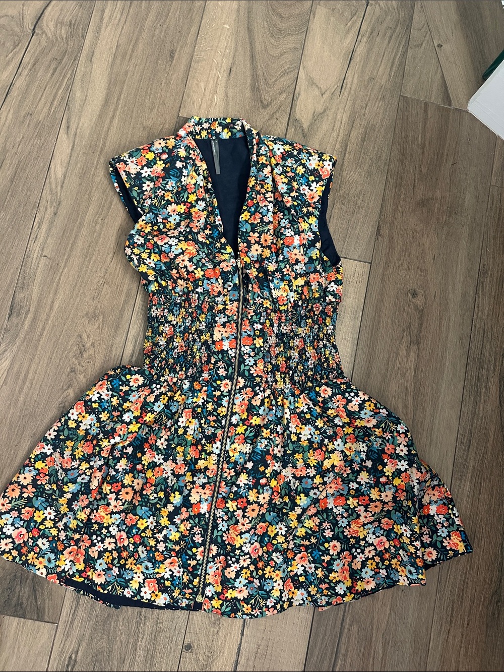 Girls Navy Floral Zip-Front Dress